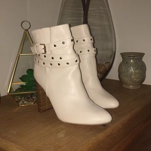 White pleather ankle boots